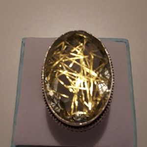 925 Silver golden rutile ring size7 3/4,new